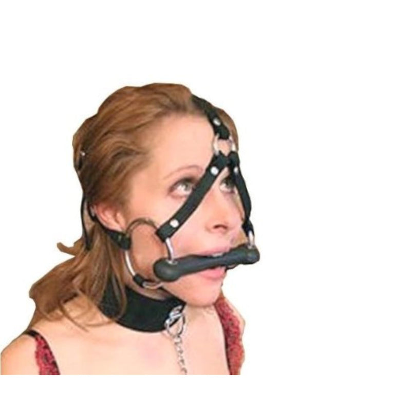 Black Adjustable Neck Strap Trainer Bit Bar Large O-Rings Bondage