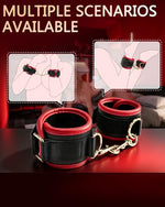 Play Cuffs for Training - Leatherlike PU Handcuffs Red & Black Design for Wrists and Ankles