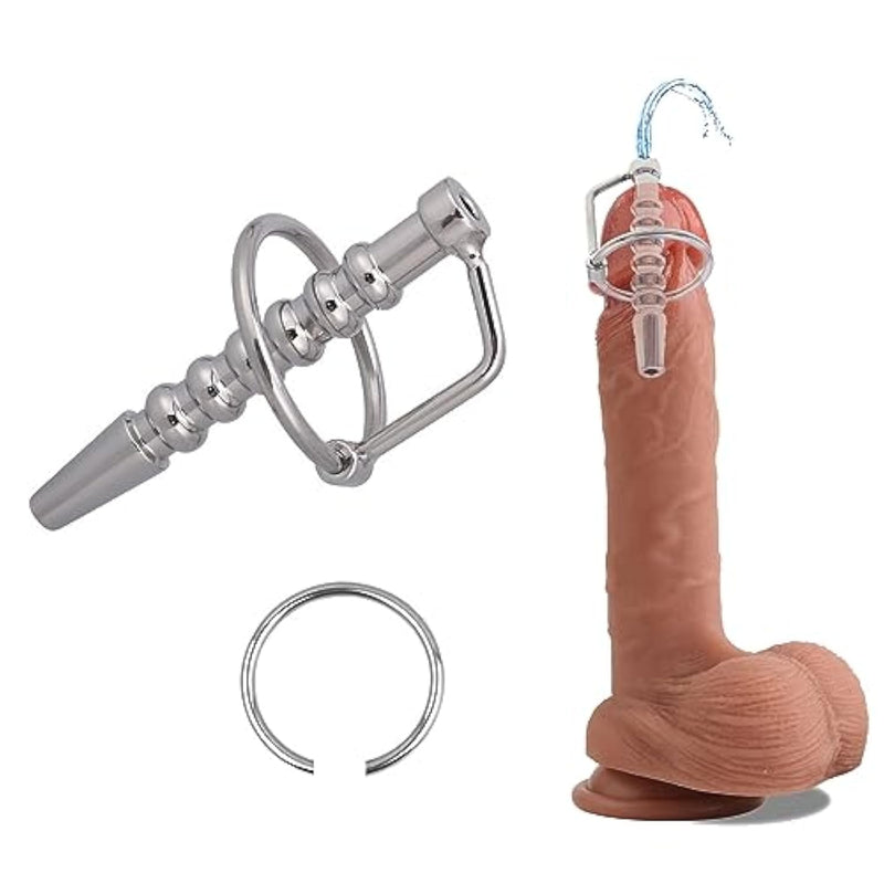 Hollow Stainless Urethral Sounds Penis Plug Urethral Dilator Male Penis Plug With Cock Ring Sex Toy For Men (2.83 Inch)