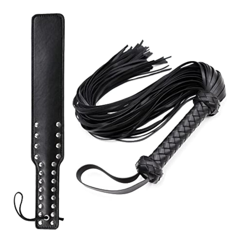 14.7Inch Studded Spanking Paddle, 25Inch Bondage Spanking Flogger For Adults Sex Toys Set