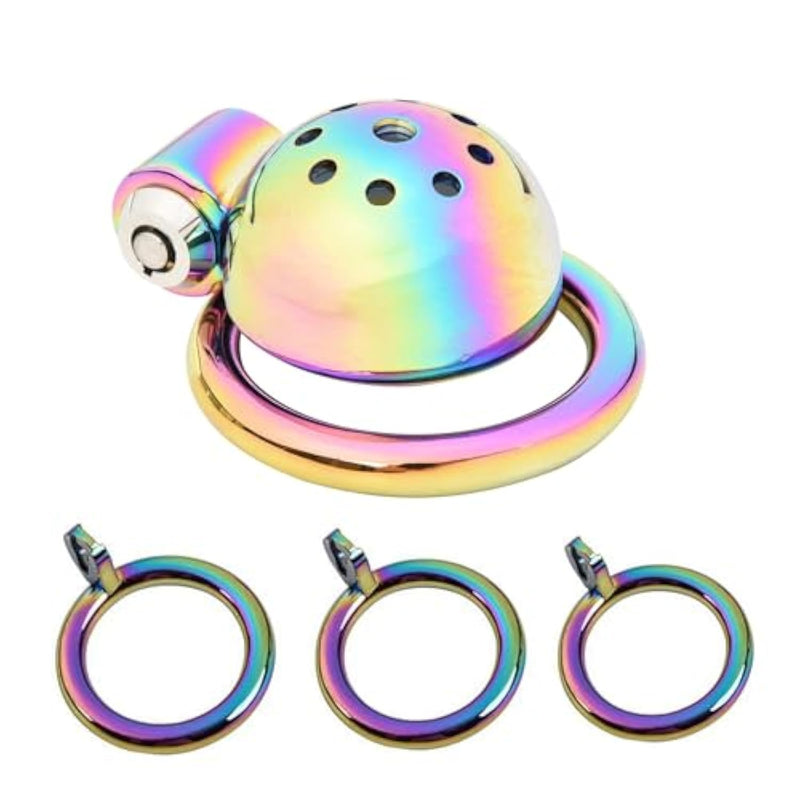 Male Chastity Cage With Pot Lid Design Chastity Device Set For Men Penis Sm Bondage Cock Cage Sex Toy With 3 Different Sized Rings (Colourful)