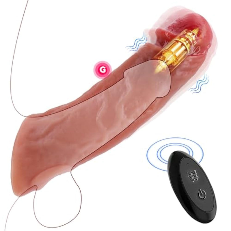 Penis Enlarger Vibrating Cock Ring Dildo Enlargement Realistic Penis For Men, 10 Vibration Remote Control Penis Extender Enhance Erection Sex Toys For Male Couples