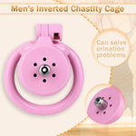 Male Pink Flat Inverted Negative Chastity Cage Sex Toy With 4 Rings And Pink Belt Set, Sissy Cock Cage Small Chastity Device Penis Locked Bondage Sm Adult Sex Toys For Gay Men Advanced Player