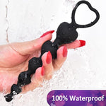 Anal Beads, Cute Silicone Flexible Anal Chain Butt Plug With 6 Gradual Balls And Pull Loop Prostate Massager G-Spot Stimulator Anal Training Sex Toy For Beginner 7.28 Inch, Black