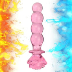 Crystal Rose Anal Bead Butt Plug, Clear Glass Anal Plug With 4 Gradual Large Anus Bead, Pink Rose Anal Plug Adult Sex Toy With Beautiful Round Rose Base For Men Women Sex
