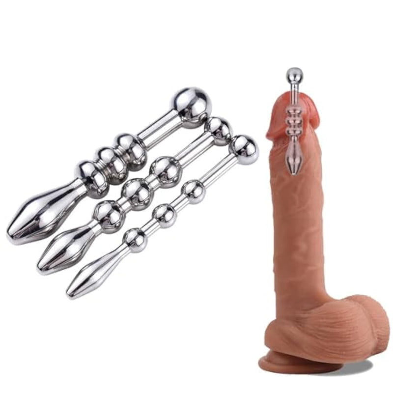 Urethral Sounds Stainless Steel Penis Plug Training Urinary Dilator Urethra Masturbation Rod Bladder Stimulation Sex Toy For Men (4 Beads 0.31Inch)