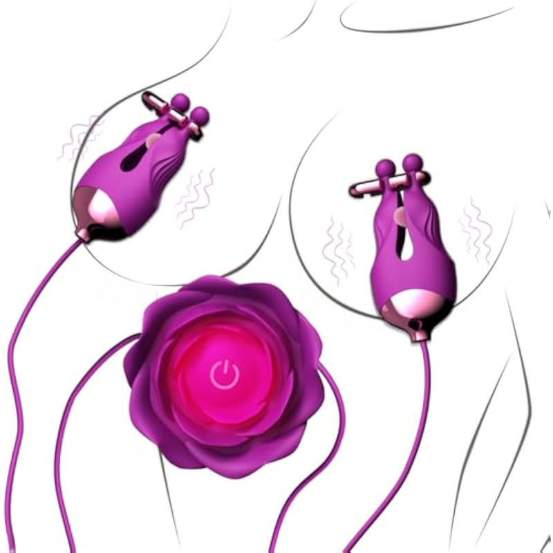 Nipple Toys Rose Sex Toy, Nipple Vibrator With 10 Vibration Modes Adjustable Rechargeable Vibrating Nipple Clamps Adult Toys For Couples Or Women Bdsm Sex Pleasure