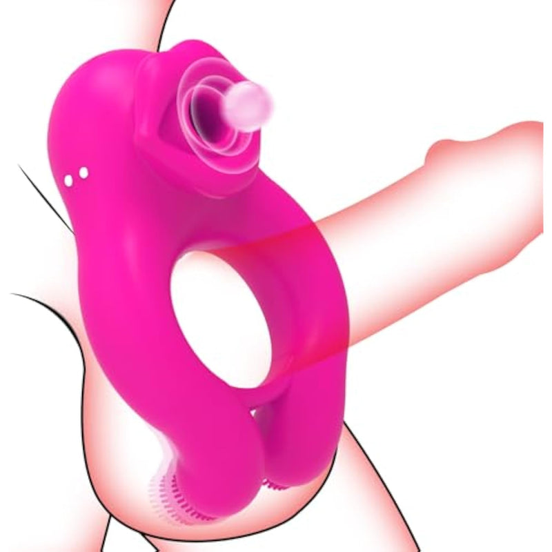 Vibrating Cock Ring Couple Sex Toy,4 In 1 Penis Ring With 7 Vibrating & Sucking For Male Massage Testicle & Female Clitoral Stimulation,Soft Silicone Lip Vibrator Quiet Adult Toys For Couples Pleasure