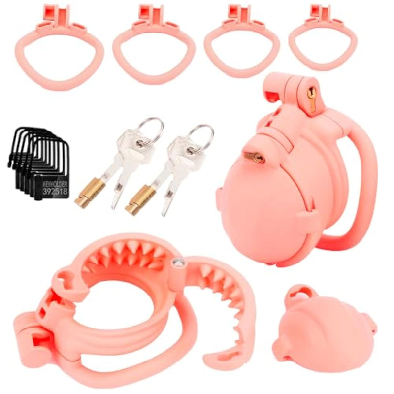 Pink Male Bdsm Nylon Chastity Device Cock Cage Upgraded 3D Cage With 4 Arc Rings Set With Spikes Feel The Pain, Cbt Chastity Cage Men Abstinence Penis Bondage Sm Extreme Fetish Sex Toy