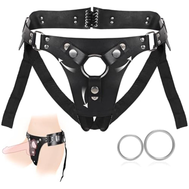 Strap On Dildo Adjustable Harness, Strapon Pegging Dildo With 2 Size Metal O-Rings, Wearable Strapless Pegging Harness, Adjustable Waist And Thigh Soft Harness Adult Toys For Lesbian Gay Couples