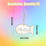 24 Pcs Wooden Jesus Fish Keychains, Color Your Own Christian Craft for Kids