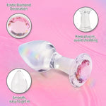 Crystal Glass Anal Plug With Luxury Jewelry Butt Plug Fetish Anus Stimulation Unisex Adult Anal Sex Toy (Pink, S)