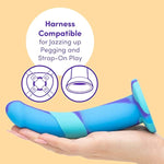 Air And Water Curved Dildo - 7 Inch Suction Cup Dildo For Women - Multicoloured Smooth Silicone - Harness Compatible Strap On - Adult Sex Toy - Waterproof - Blue