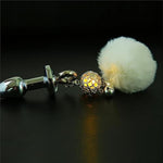 Wearable Tail Anal Plug Cute Plush Ball With Lamp, Cosplay Game Accessorie Luminous Anal Plug Sex Toy With Bell(Yellow,L)