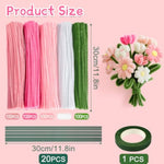 5 Colors Art Chenille Stems Pipe Cleaners Flower Making Kit for Adults and Kids, 521 Pcs
