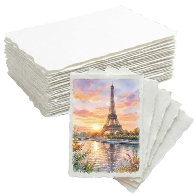60 Sheets Deckled Edge Watercolor Paper 4x6 Inch for Mixed Media Projects