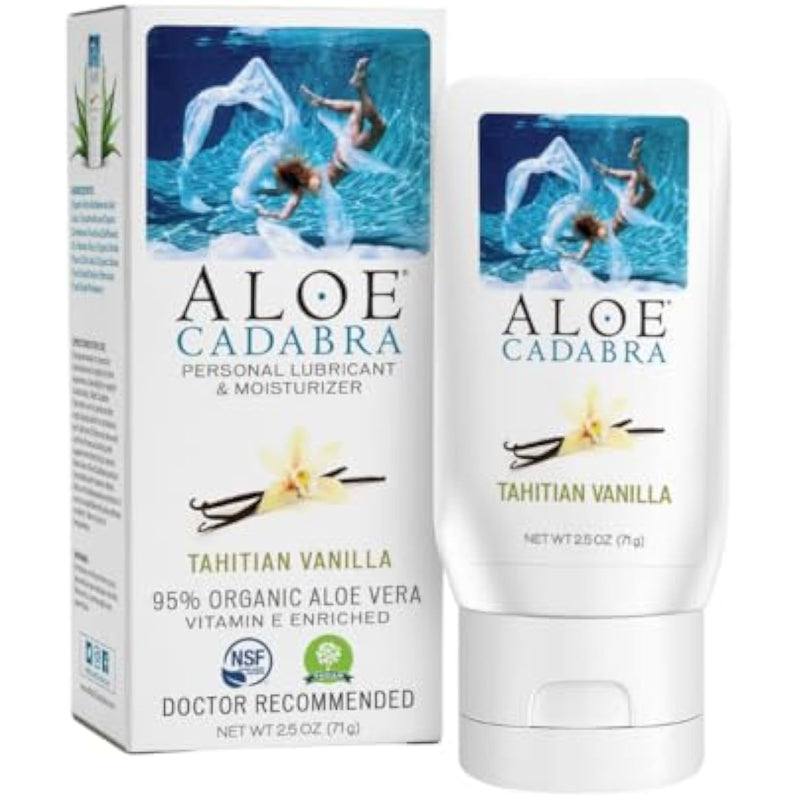 Aloe Cadabra Flavored Personal Lubricant and Vaginal Moisturizer, Organic Edible Aloe Lube for Men, Women and Couples, Non-Staining, pH Balanced, Toy Compatible (Tahitian Vanilla, 2.5 Ounces, 1 Pack)