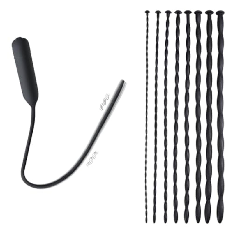 Soft Silicone Urethra Sound Set, 10 Vibration Modes Of Urethral Vibrator And 8 Sizes Penis Plug Sex Toys For Male Urethral Masturbation