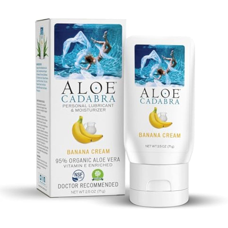 Aloe Cadabra Flavored Personal Lubricant and Vaginal Moisturizer, Organic Edible Aloe Lube for Men, Women, and Couples, Non-Staining, pH Balanced, Toy Compatible (Banana Cream, 2.5 Ounces, 1 Pack)