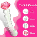 Glass Dildo Rose Adult Tool For Women - Anal Dildo Sex Toy Glow In The Dark Borosilicate Glass Sex Toys For Temperature Play With Anal Beads & Texture Design, 8 Inch Thick Butt Plug For Women