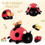 4Pcs Ladybug Stuffed Animal,Kawai Mother Ladybird Plush Toys Pillow With 3 Small Baby Lady Beetle Plushie Gift For Insect Lover,Decorations,Party Favor,Baby Shower,Glow-In-Dark Design
