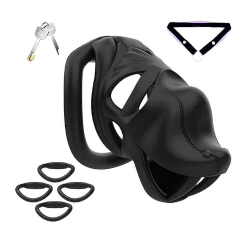 Cock Cage Sex Toys Male Chastity Cage With 4 Different Rings Resin Penis Cage With Concealed Lock And Belt Lightweight Breathable Sm Chastity Device For Exercising The Man'S Penis (B-L,Black)