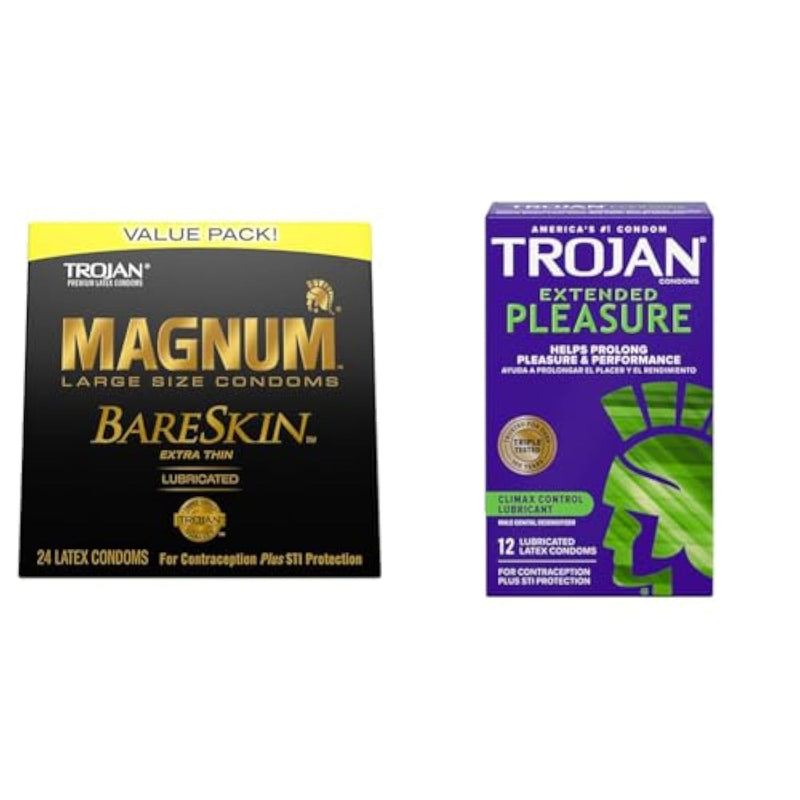 TROJAN Magnum BareSkin Large Condoms 24 Count and Extended Pleasure Climax Control Condoms 12 Count Bundle