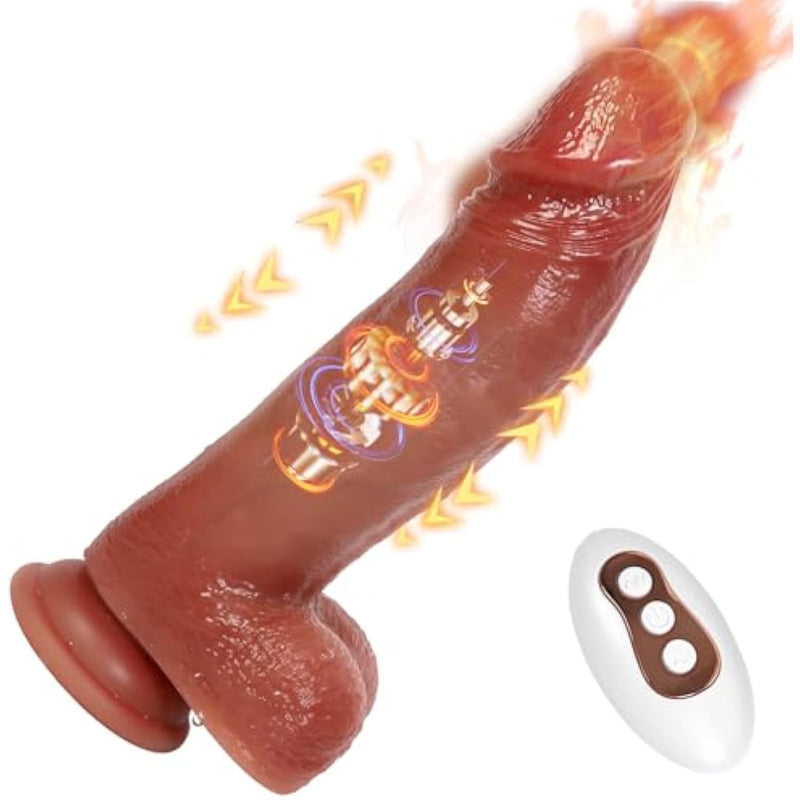 Silicone Thrusting Realistic Dildo 8.46In Vibrator Sex Toys For G Spot Anal Stimulation With 8 Thrusting & 10 Vibration & Heating Mode Remote Control Adult Toy With Suction Cup For Women Couple