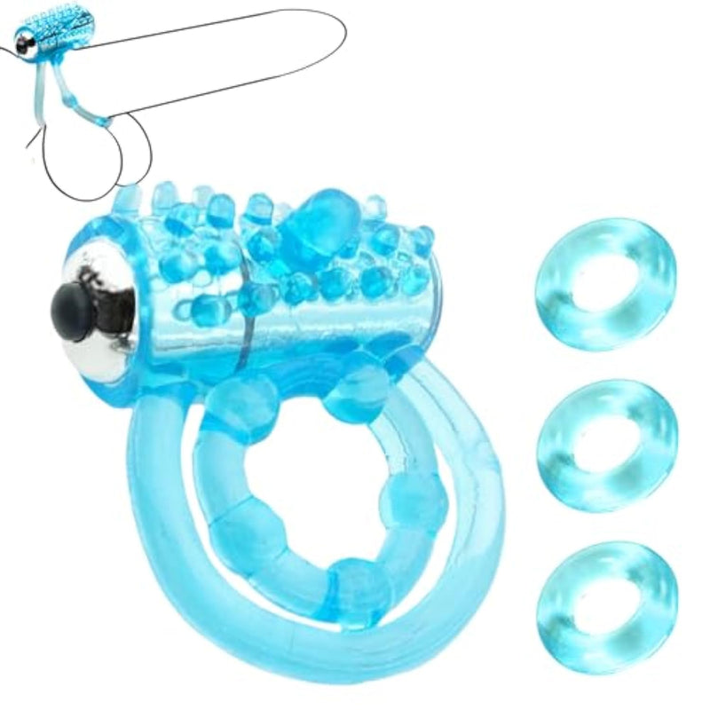 Vibrating Cock Ring With Double Penis Ring Silicone Cockring Vibrator G-Spot Stimulating Clitoral Stimulator Penis Erect Erection Enhance Adult Male Sex Toy Vibrator For Longer Harder Stronger(Blue)