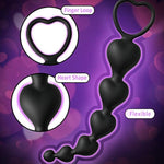 Anal Beads, Cute Silicone Flexible Anal Chain Butt Plug With 6 Gradual Balls And Pull Loop Prostate Massager G-Spot Stimulator Anal Training Sex Toy For Beginner 7.28 Inch, Black