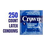 Crown Condoms — 250 Count — Lubricated Latex Condoms — Pack of 250