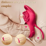 Vibrating Cock Ring Sex Toys - Adjustable Penis Ring With Rose Clitoral Stimulator Couples Vibrator, 9 Vibration Modes Adult Toys For Men Women, Rose Sex Toy Vibrators For Anal Nipple