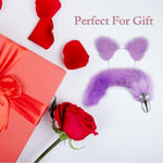 Fox Tail Anal Butt Plug, 2Pcs/Set Artificial Fox Tail Anales Plug With Cat Ears Headband, Fox Adult Metal Butt Plug Sex Toy For Sm & Cosplay (Purple)