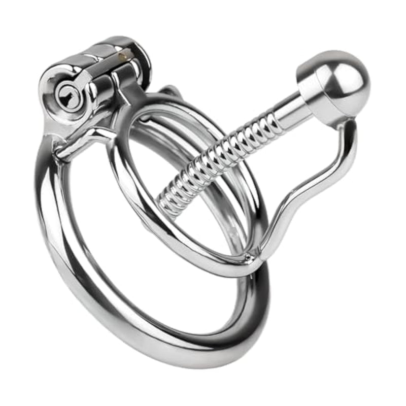Stainless Steel Chastity Cage Stretcher With Easy Urination Penis Plug, Fully Hollowed Out Concealed Locking Cock Cage Sex Toys For Male Bondage Training Device (S,50Mm)