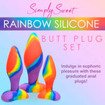 Simply Sweet Rainbow Silicone Butt Plug Set For Beginners, Men, Women, & Couples. Premium Silicone And Graduated Size. Tapered Tip & Vibrant And Colorful. 3 Piece Set, Rainbow.