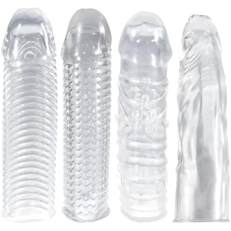 Fit-Max 4Pcs Reusable Penis Extension Sleeve Set,Penis Enlargement Silicone Sleeves Girth Male Erection Enhancement,Handjob Glans Training Tool,Penis Ringsleeve Enlargement Sex Toys For Men