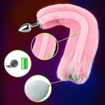 Sexy Fox Tail Anal Plug Sex Foreplay Glowing Adult Toys Fashion Role-Playing Alloy Anus Stopper Furry Pink Faux Fox Tail Couples Lover Flirting Libido Stimulation Toys (S)
