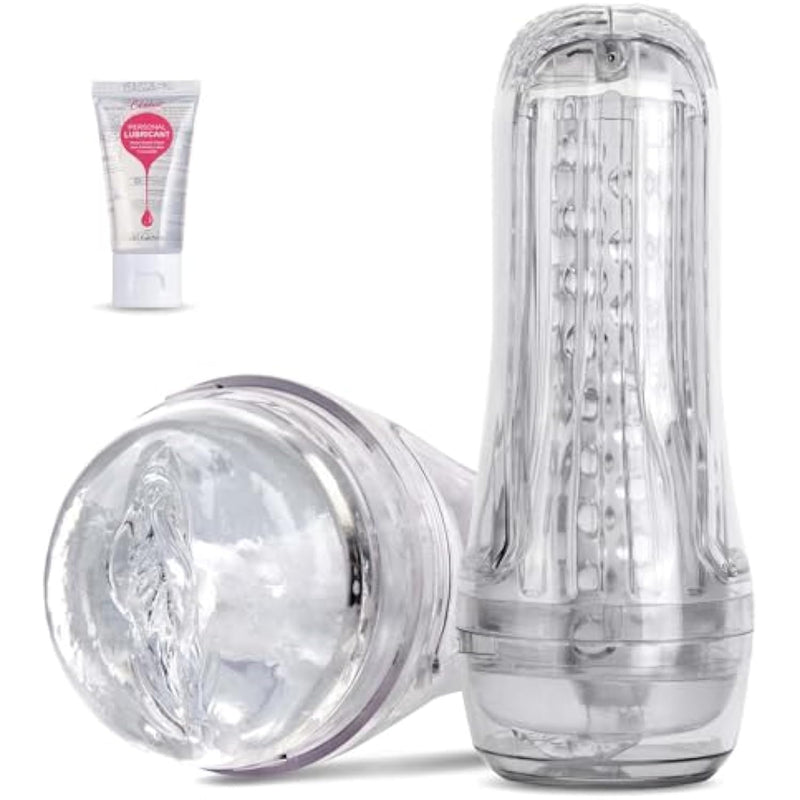 Male Masturbator Sex Toy For Men - Transparent Manual Squeezable Sucking Pocket Pussy Portable Masturbation Cup With 7.5“ Depth Lifelike Textured Vagina Blowjob Masturbating Stroker
