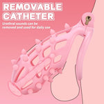 Male Chastity Cage, Large Chastity Device with 5 Sizes Rings and Invisible Lock for Man Penis Exercise Bondage Gear & Accessories Lightweight Adult Sex Toys(5D-Pink)