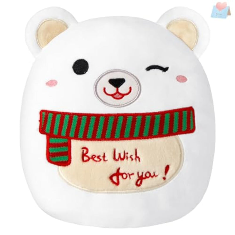 12-Inch Polar Bear Plush Pillow, Polar Bear Stuffed Animal Toy With Scarf, White Bear Plush Throw Pillow For Kids Teens Home Decor