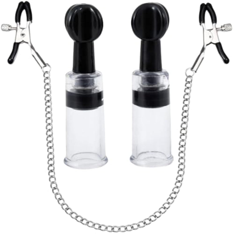 Adjustable Nipple Clamps Breast Clip And Body Ring Body Clamps Nipple Suckers Non-Piercing Chain Stainless Steel For Women Faux Body Jewelry (Black)
