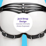 Dominix Deluxe Strap On Harness - Adjustable Luxury Leather Harness For Pegging - Includes Adjustable O-Ring With Buckle Fastenings - Black