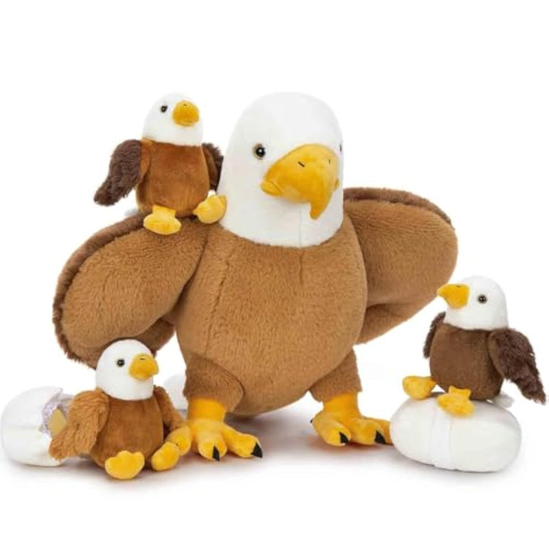 6Pcs Bald Eagle Plush Toy, Mother Eagle Stuffed Animal With 3 Baby Eagles & 2 Eggs, 16" Cute Soft Stuffed Hawk Plushie For Girls Boys Kids, Christmas Birthday Gift For Bird Lovers