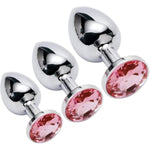 Butt Anal Plug Trainer Kits, 3Pcs Metal Butt Anal Plugs Massage Anal Trainer Toys For Couple Games, 3 Sizes With Pink Crystal Jewels