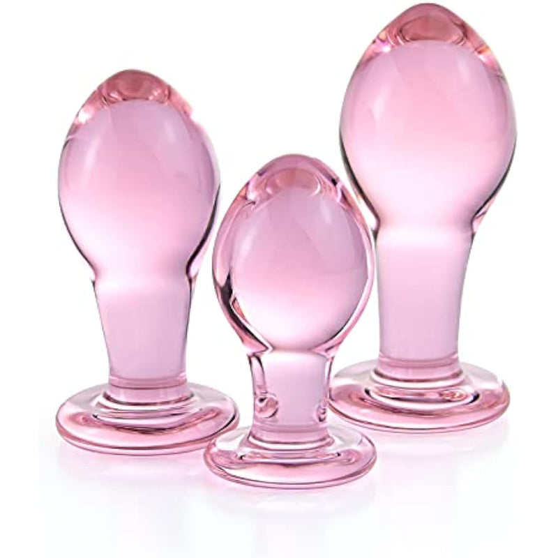 Glass Butt Plug, Anal Trainer 3-Piece Butt Training Set Crystal Anal Adult Sex Toys G-Spot Stimulation For Men Women Masturbation Pink