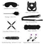 12 Pcs Sex Bondage Bdsm Restraints Kits Fetish Handcuffs Ankle Cuff Collar Blindfold Whip Rope Nipple Clamps Ball Gag Mask Tail With Anal Adult Games Foreplay Sexy Toys For Couples (Black?