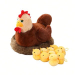 12Ps Chicken Stuffed Animal 11.8", Mother Hen With 10 Baby Chicks And Nest, Interactive Farm Animal Plush Toy For Kids And Collectors, Creative Easter Birthday