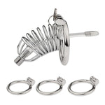 Stainless Steel Chastity Cage For Men With Hidden Lock And 3 Ring Sizes Cock Lock Chastity Device With 145Mm Silicone Tube Sm Bondage Sex Toys (3-Rings+Dilator)