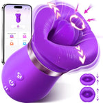 5-In-1 Sucking Vibrator For Women – Rose Mouth Vibrator With 10 Tongue Licking Modes, 3 Auto & 1 Manual Suction, App-Controlled Clit, Anal, Nipple Stimulator For Female & Couple Use, Purple