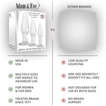 Adam And Eve Glass Anal Plug Set Of 3, Hypoallergenic Non Porous Butt Plugs, Smooth Tempered Borosilicate Glass For Backdoor Training And Temperature Play, Small Medium Large Sizes For Women And Men